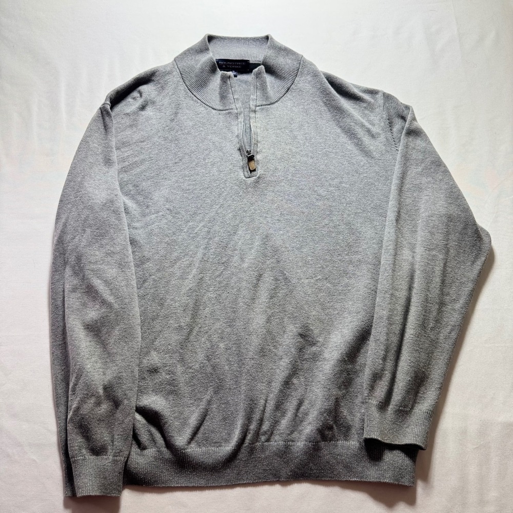 Roundtree & Yorke Sweater Mens XL Heather Grey Quarter Zip Cotton Blend Pullover